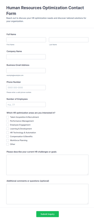 Human Resources Optimization Contact Form Template