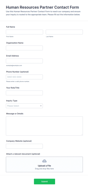 Human Resources Partner Contact Form Template
