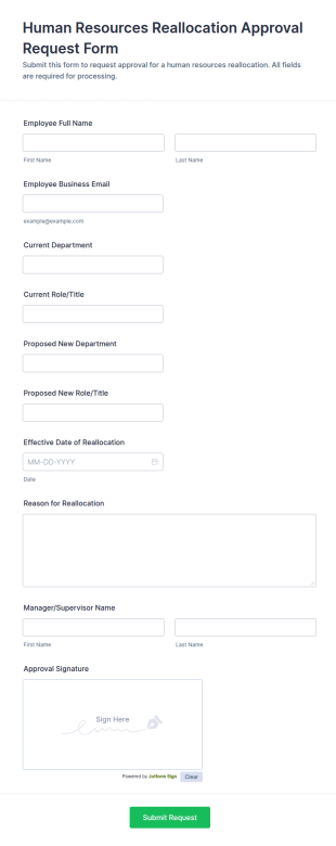 Human Resources Reallocation Approval Request Form Template