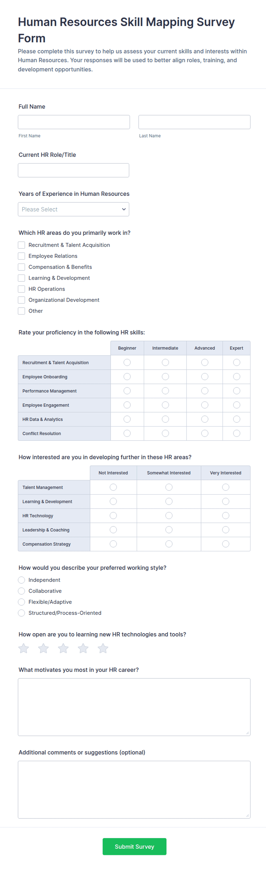 Human Resources Skill Mapping Survey Form Template | Jotform