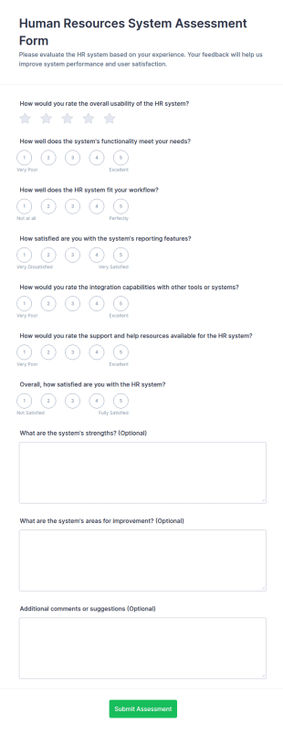 Human Resources System Assessment Form Template