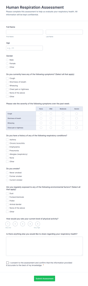 Human Respiration Assessment Form Template