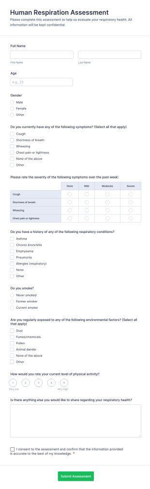 Human Respiration Assessment Form Template