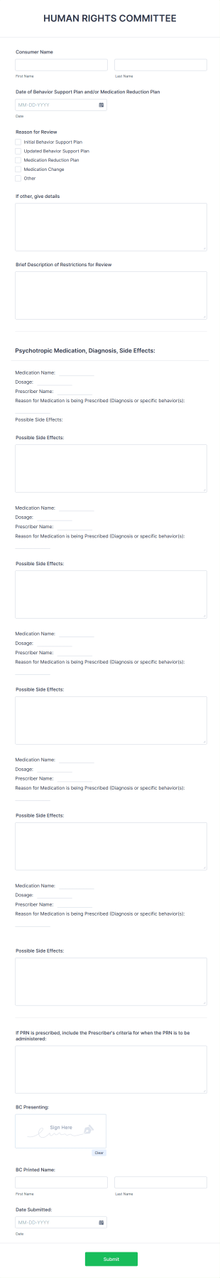 Human Rights Committee Review Form Template