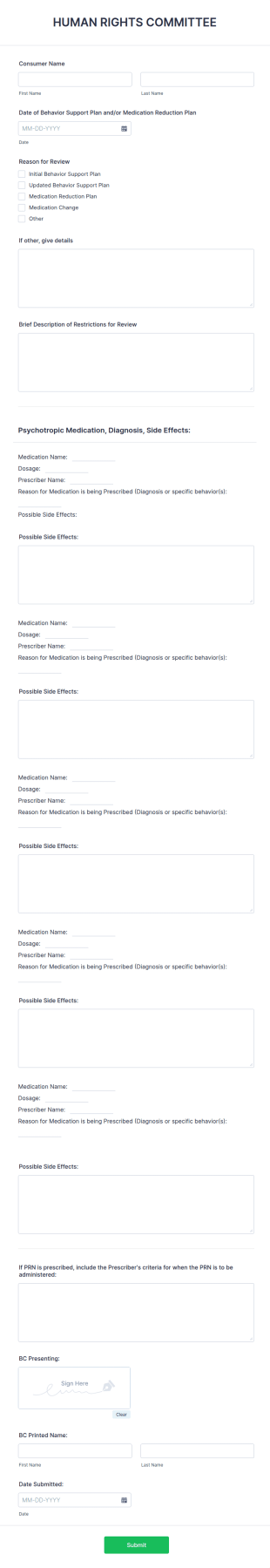 Human Rights Committee Review Form Template