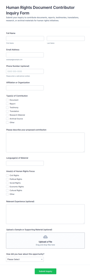 Human Rights Document Contributor Inquiry Form Template