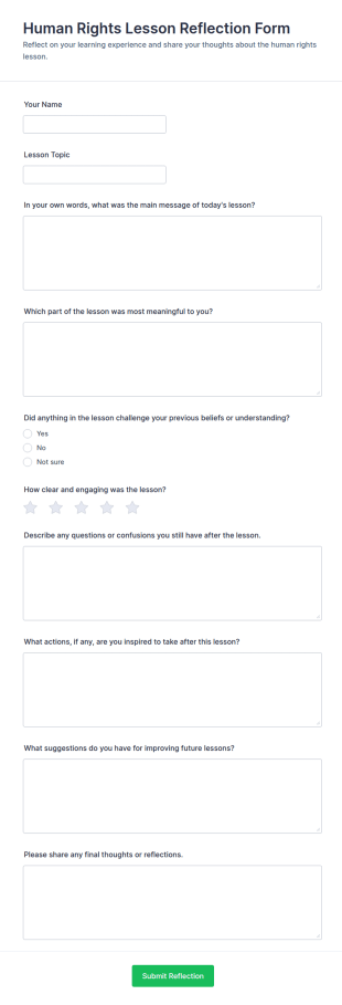 Human Rights Lesson Reflection Form Template