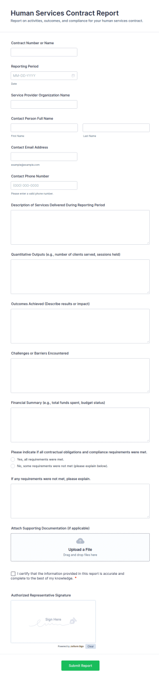 Human Services Contract Report Form Template