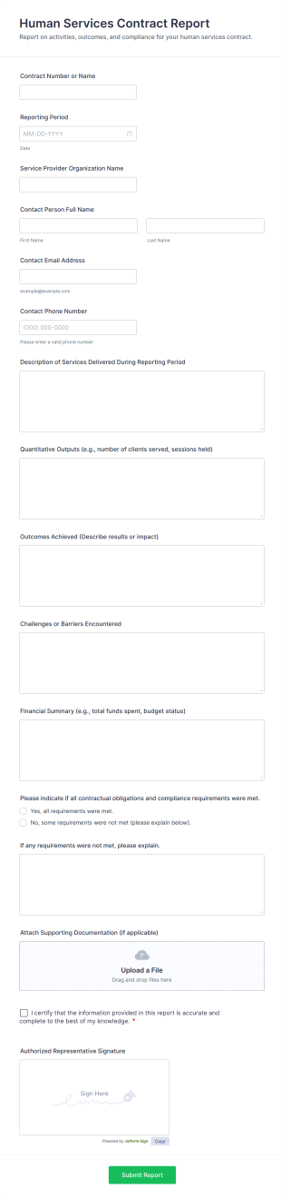 Human Services Contract Report Form Template