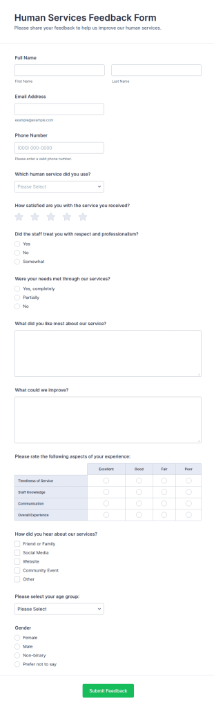 Human Services Feedback Form Template