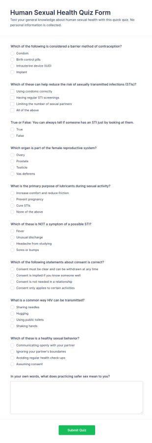 Human Sexual Health Quiz Form Template