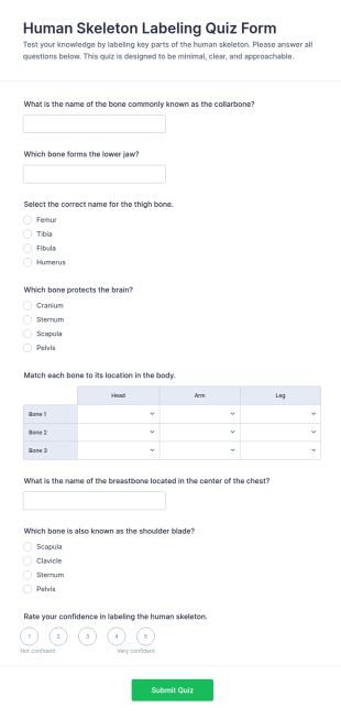 Human Skeleton Labeling Quiz Form Template