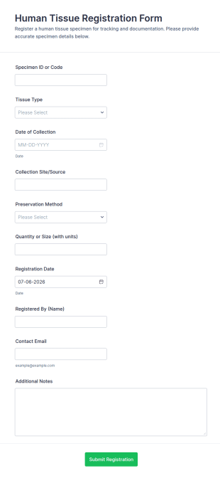 Human Tissue Registration Form Template