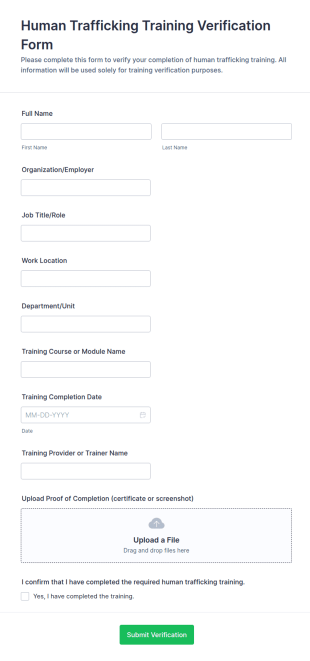 Human Trafficking Training Verification Form Template