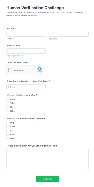 Human Verification Challenge Form Template
