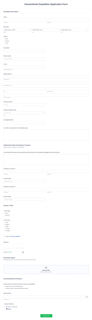 Humanitarian Expedition Application Form Template