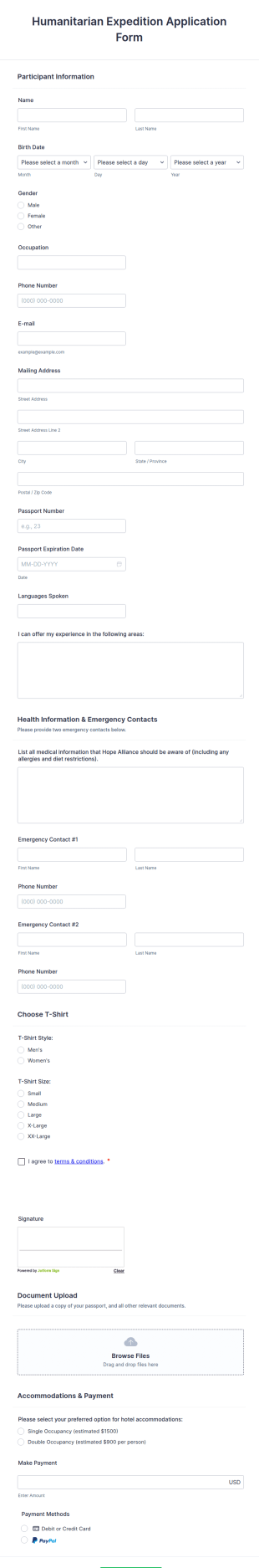 Humanitarian Expedition Application Form Template