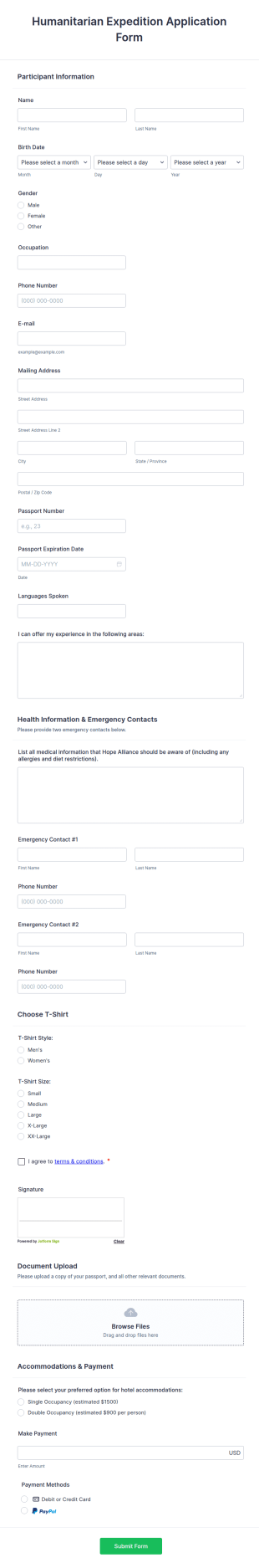 Humanitarian Expedition Application Form Template
