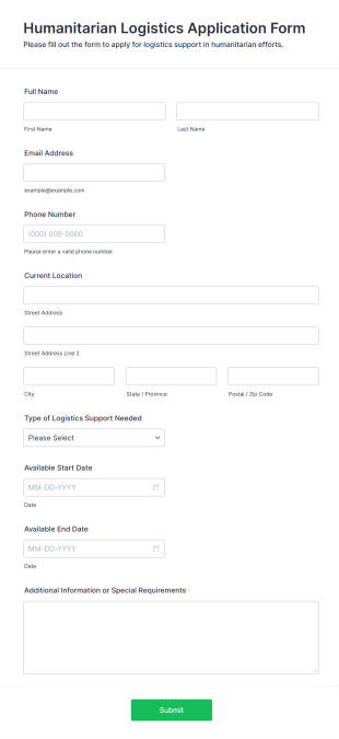 Humanitarian Logistics Application Form Form Template