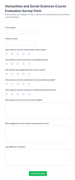 Humanities And Social Sciences Course Evaluation Form Template