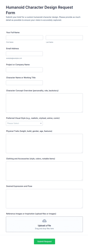 Humanoid Character Design Request Form Template