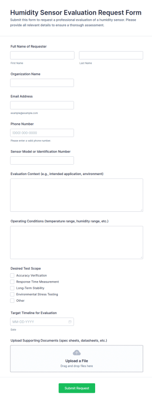Humidity Sensor Evaluation Request Form Template