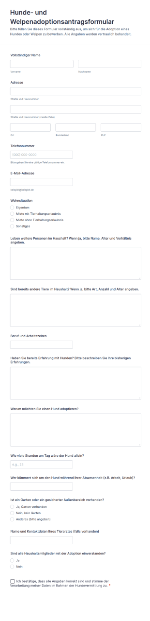 Hunde Und Welpenadoptionsantragsformular