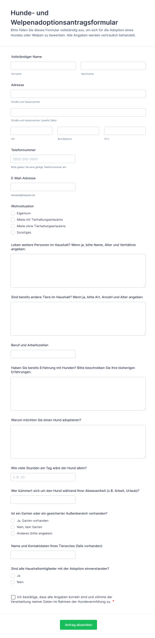 Hunde Und Welpenadoptionsantragsformular