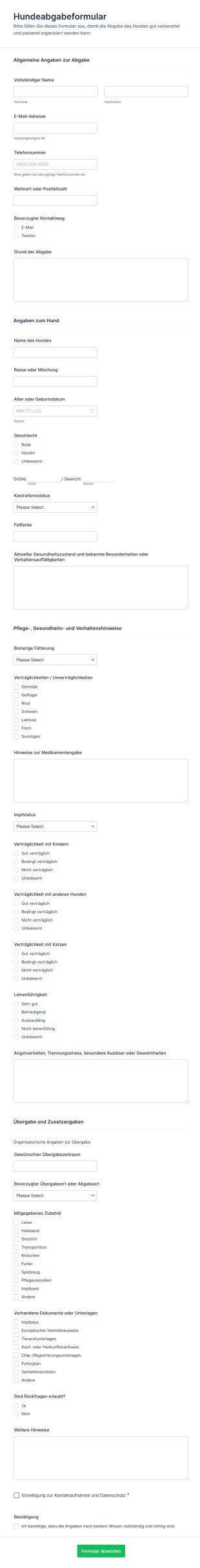 Hundeabgabe Formular 🐶