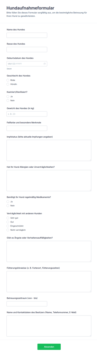 Hundebetreuungs Anfrageformular