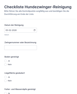 Hundepension Reinigungs Checkliste Formular