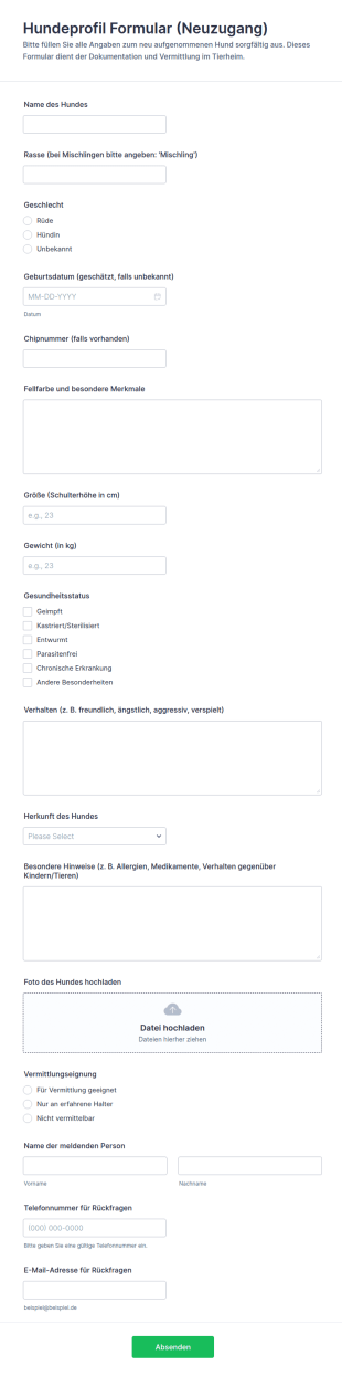 Hundeprofil Formular (Neuzugang)