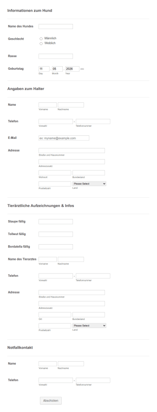 Hunderegistrierungsformular Vorlage