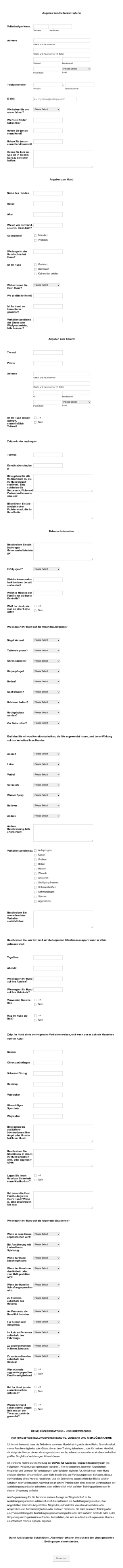 Hundetraining Formular Form Template