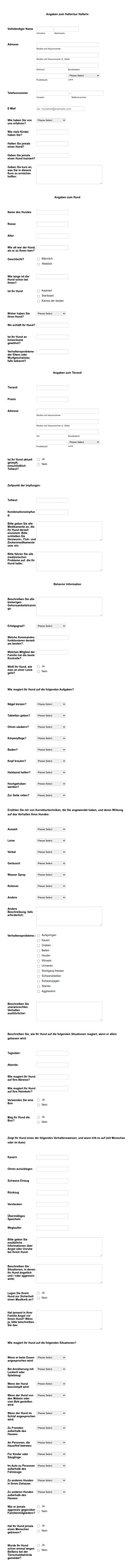 Hundetraining Formular