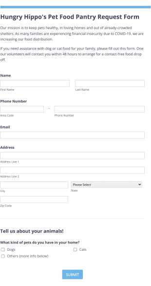 Pet Food Pantry Request Form Template