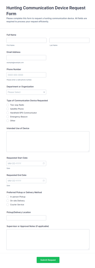 Hunting Communication Device Request Form Template