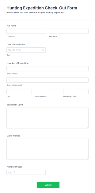 Hunting Expedition Check Out Form Template