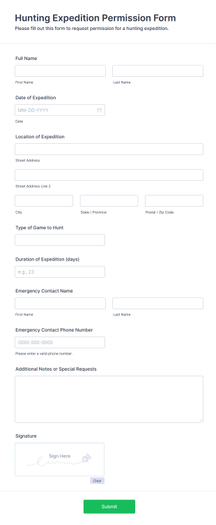 Hunting Expedition Permission Form Form Template