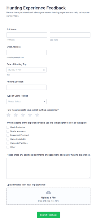 Hunting Experience Feedback Form Template