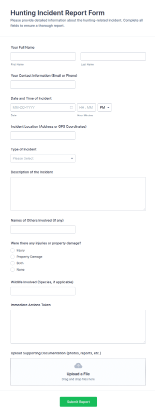 Hunting Incident Report Form Template