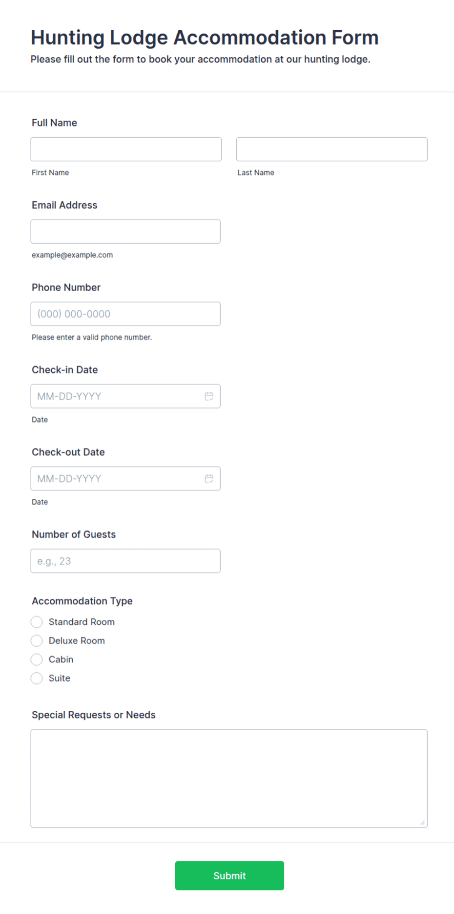 Hunting Lodge Accommodation Form Template | Jotform