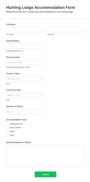 Hunting Lodge Accommodation Form Template