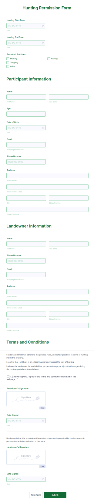 Landowner Hunting Permission Form Template