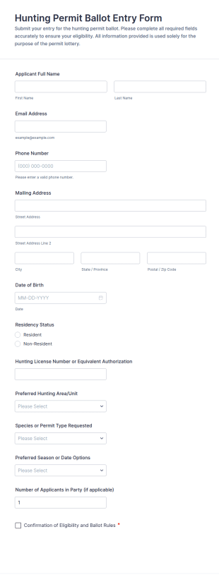 Hunting Permit Ballot Entry Form Template