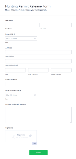 Hunting Permit Release Form Form Template