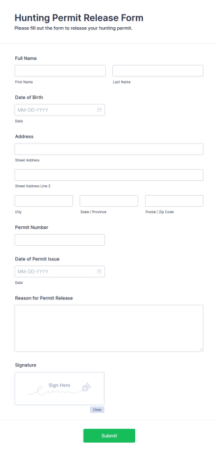 Hunting Permit Release Form Template