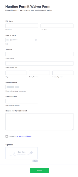 Hunting Permit Waiver Form Form Template