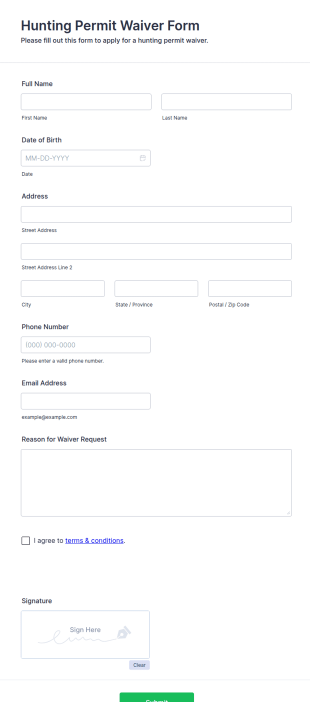 Hunting Permit Waiver Form Template