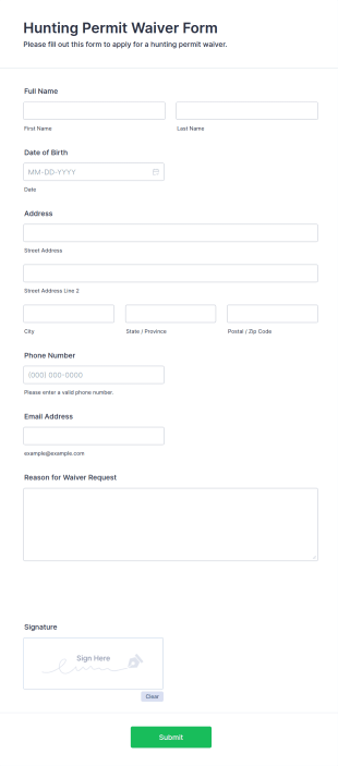 Hunting Permit Waiver Form Template